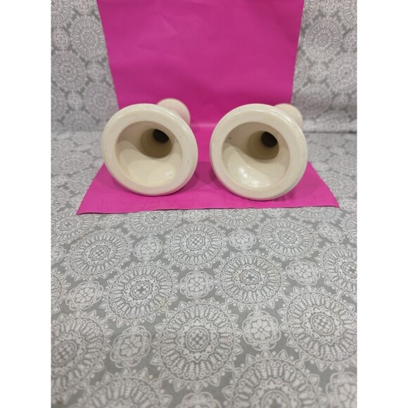 Pair 6" Cream Speckled Ceramic Taper Candle Holders Farmhouse Rustic Mantel - Picture 4 of 5